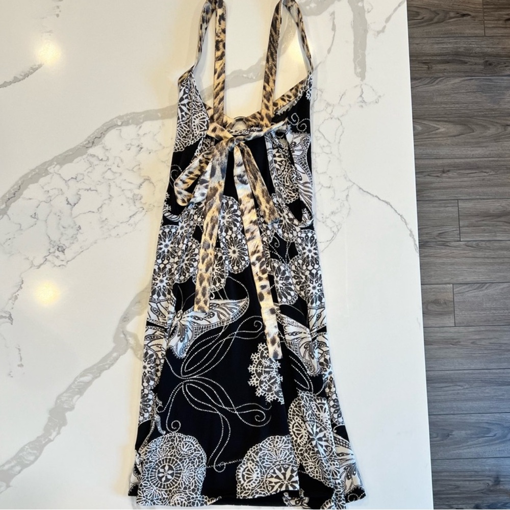Just Cavalli Black and White Floral and Butterfly Patterned Backless Dress